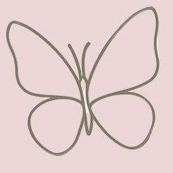 Zeichnung eines Schmetterlings in einfacher linienförmiger Darstellung auf rosa Hintergrund.